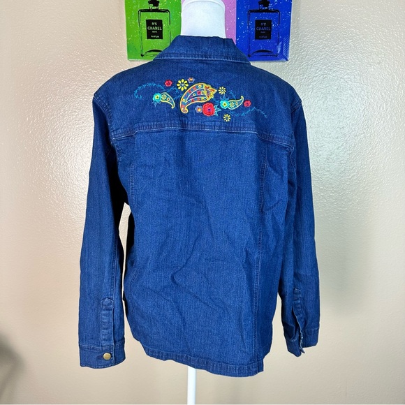 Blair Embroidered Denim Jacket Button Up Blue Weekend Retro Large - Picture 7 of 12